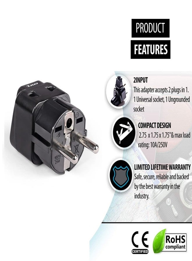 OREI Europe Adapter Set - Schuko Type E/F, Type C - Universal to Europe Travel Adapter - 2 in 1 - CE Certified - RoHS Compliant - Works in Most of Europe, Albania, Austria, Belgium, Greece - Image 5